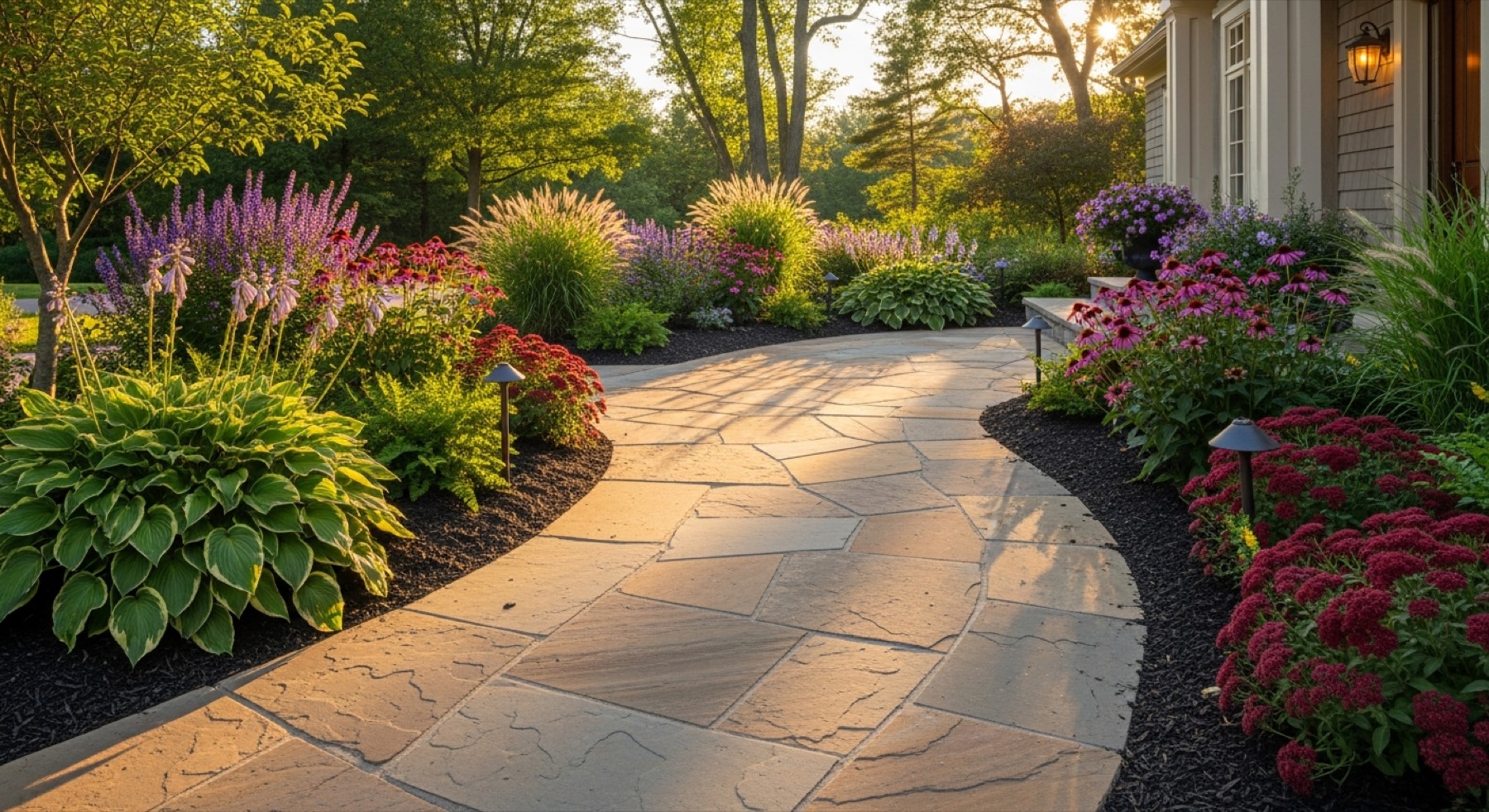 Flagstone walkway in warm sandstone tones