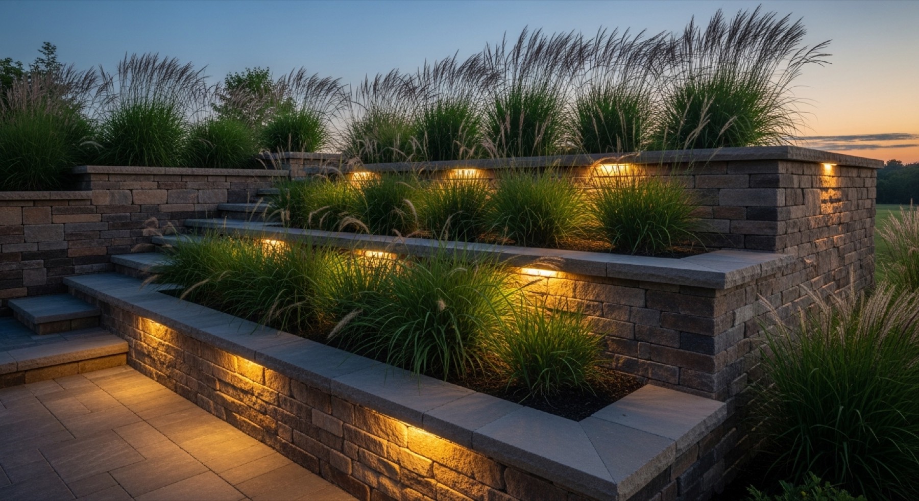 Multi-tier terraced retaining wall system